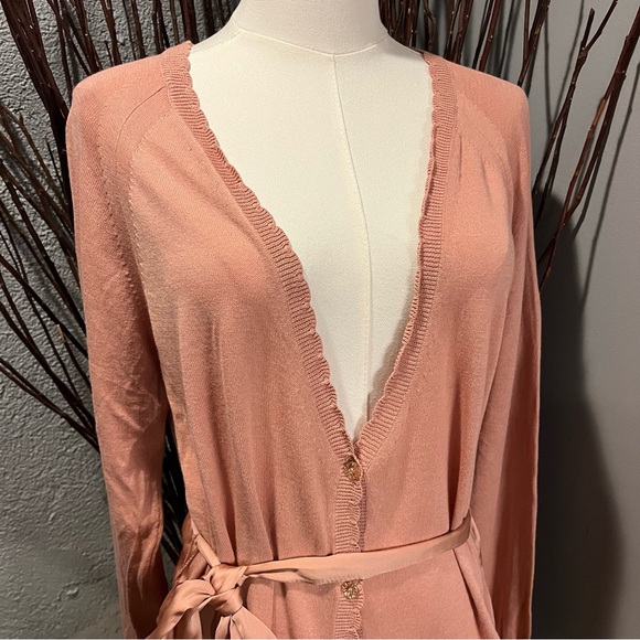 🌸NWT ELLE BLUSH PINK CARDIGAN SWEATER WITH SATIN BOW🌸 - Picture 2 of 8